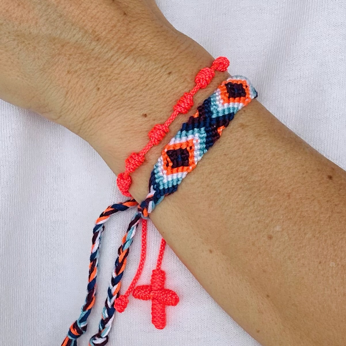 set trança algodão pinguim & terço colorido