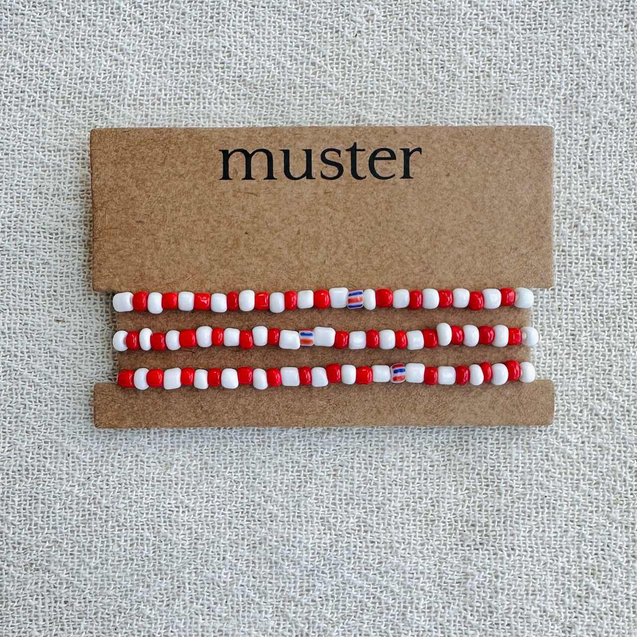 pulseira beads vermelho e branco