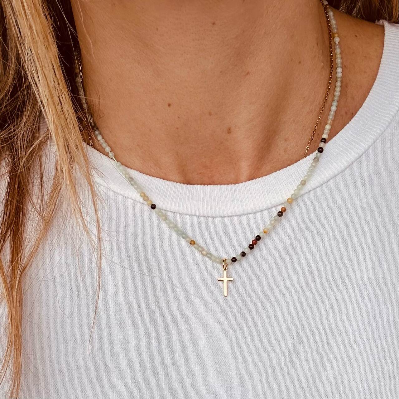 colar tiny acqua crucifixo gold